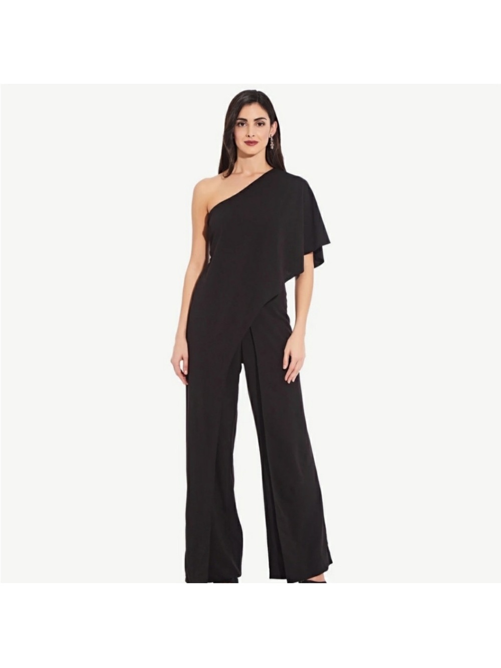 Adrianna Papell Black One-Shoulder Wide-Leg Jumpsuit